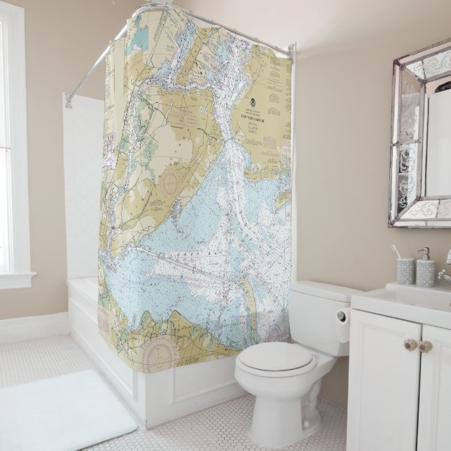 New York Harbor Nautical Chart 12327 Shower Curtain (In Situ)