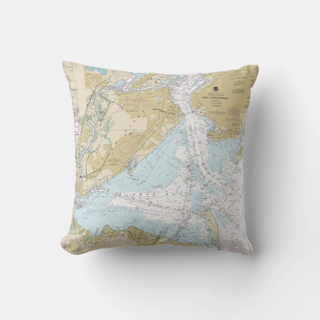 New York Harbor Nautical Chart 12327 Throw Pillow (Front)
