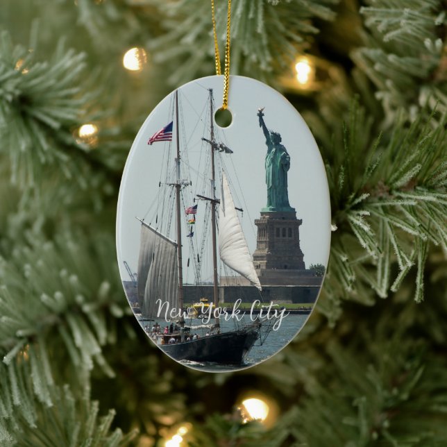 New York Harbor Statue of Liberty Ceramic Ornament (Tree)
