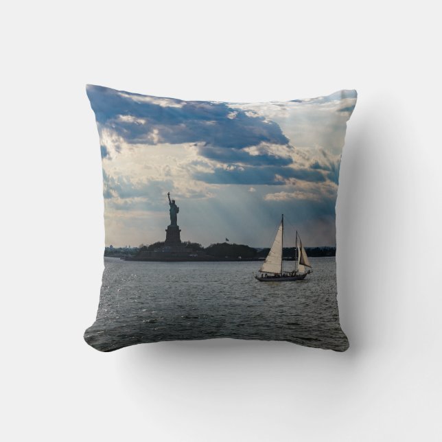 New York Harbor Statue of Liberty Throw Pillow (Front)