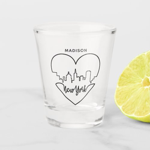 New York Heart custom name shot glass