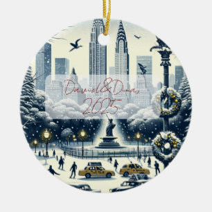 New York Holiday Elegance - Customisable Christmas Ceramic Ornament