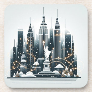 New York Holiday Elegance - Customizable Christmas Beverage Coaster