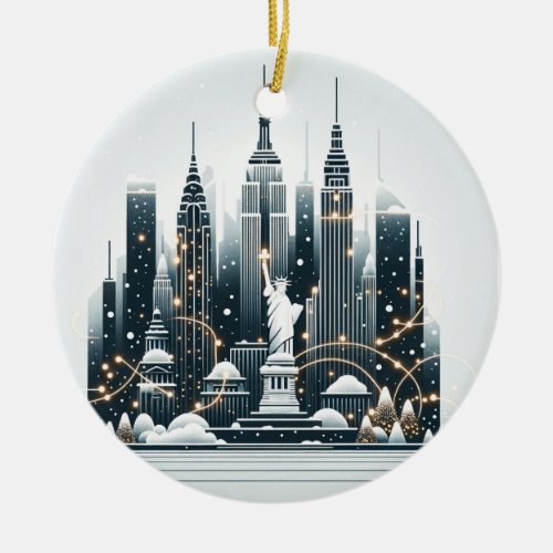 New York Holiday Elegance _ Customizable Christmas Ceramic Ornament