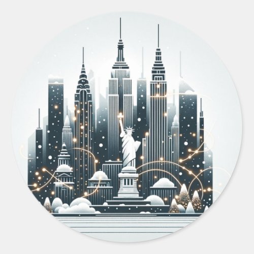 New York Holiday Elegance _ Customizable Christmas Classic Round Sticker
