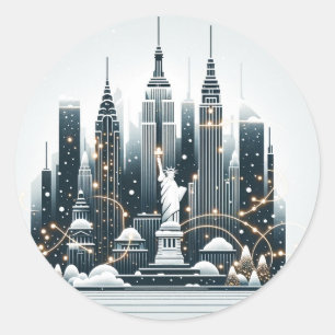 New York Holiday Elegance - Customizable Christmas Classic Round Sticker