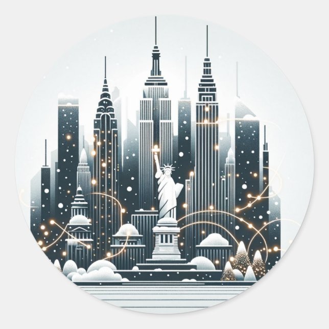 New York Holiday Elegance - Customizable Christmas Classic Round Sticker (Front)