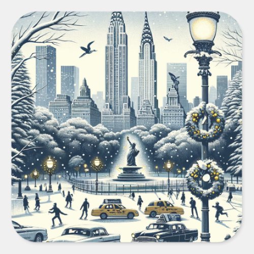 New York Holiday Elegance _ Customizable Christmas Square Sticker
