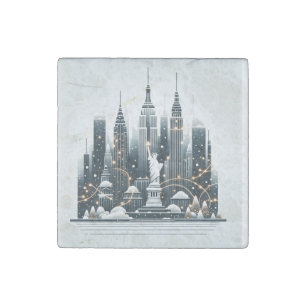 New York Holiday Elegance - Customizable Christmas Stone Magnet