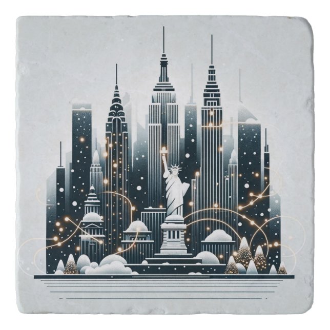 New York Holiday Elegance - Customizable Christmas Trivet (Front)