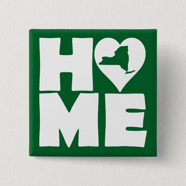 New York Home Heart State Button Badge Pin (Front)