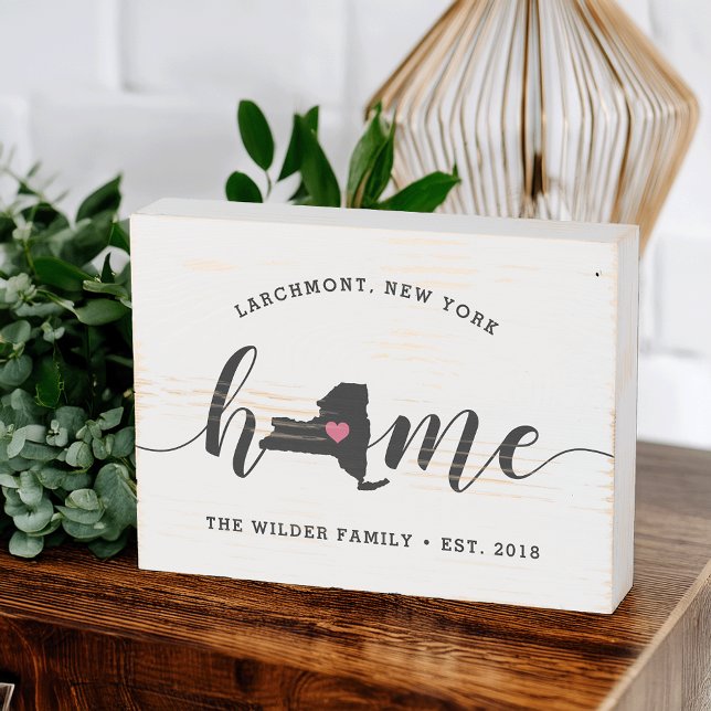 New York Home State Rustic Family Name Wooden Box Sign (Creator Uploaded)