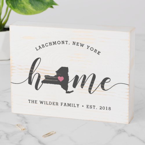New York Home State Rustic Family Name Wooden Box Sign