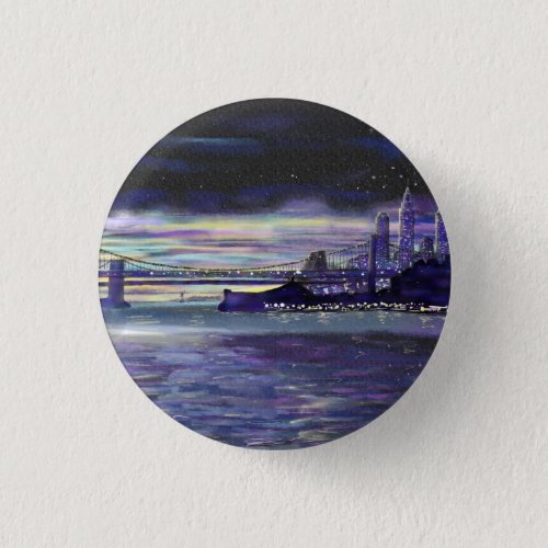 New York Hudson River Manhattan Purple Sunset Art Button