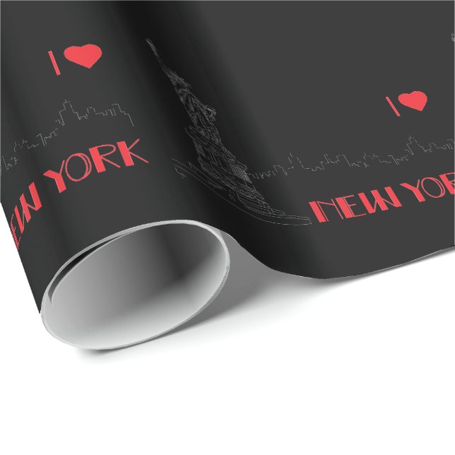 New-York, I love, Statue-of-Liberty Black Wrapping Paper (Roll Corner)