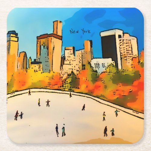 New York Ice rink Central Park   Watch Square Paper Coaster