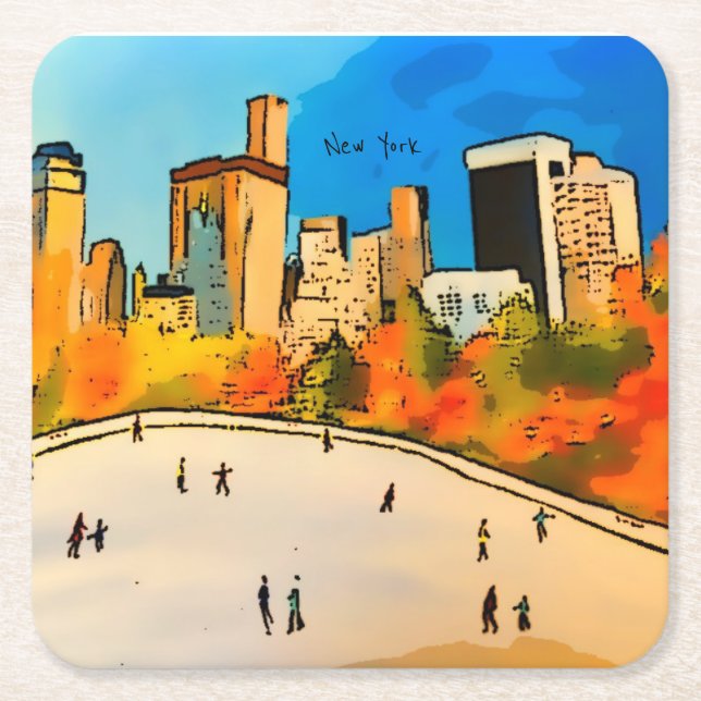 New York Ice rink Central Park   Watch Square Paper Coaster (Front)