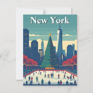 New York Ice Rink Christmas Tree Holiday Travel Postcard