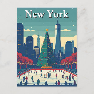 New York Ice Rink Christmas Tree Holiday Travel Postcard
