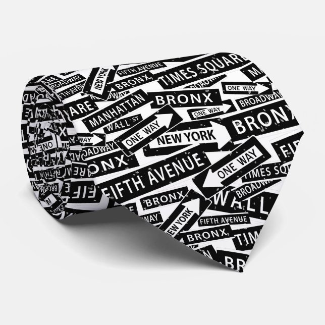 New York Iconic Streets Black and White Patterned Neck Tie (Rolled)