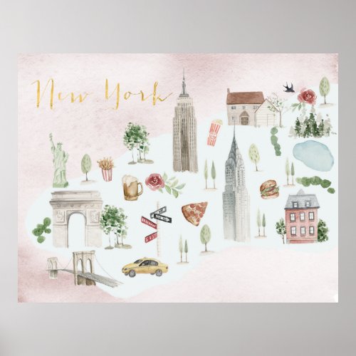 New York Illustrated Watercolor Wall Art