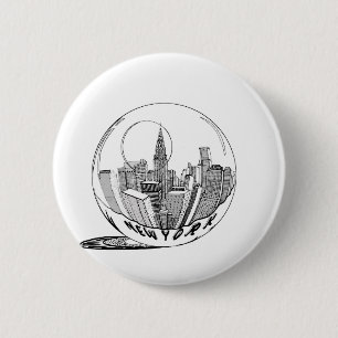 New York in a glass ball Button