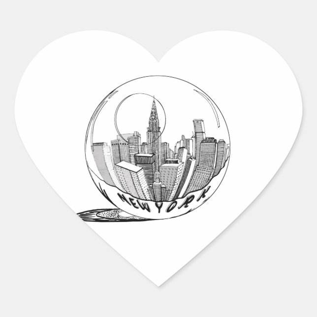New York in a glass ball Heart Sticker (Front)