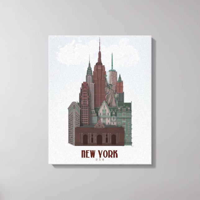 New York in Clouds - Dark Red and Green Canvas Print (Front)
