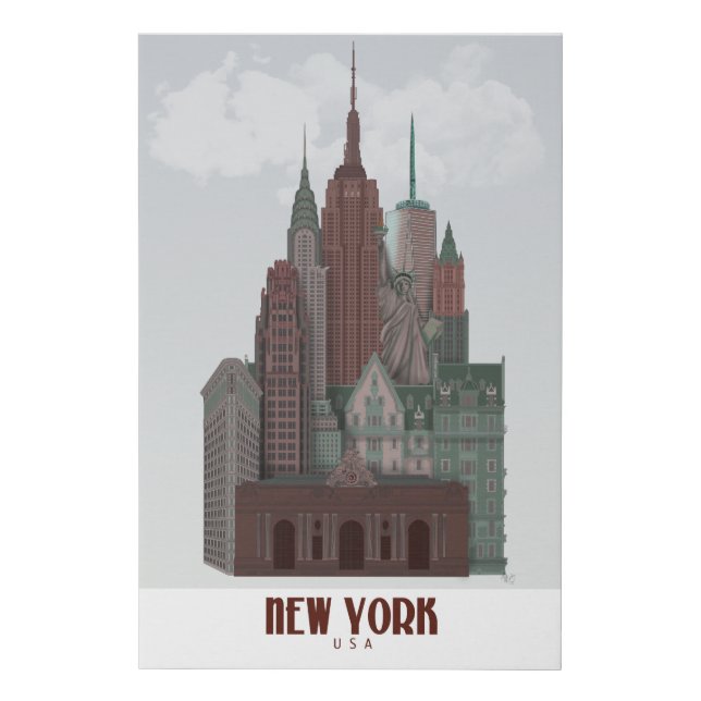 New York in Clouds - Dark Red and Green Faux Canvas Print (Front)