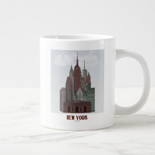 New York in Clouds - Dark Red and Green Giant Coffee Mug