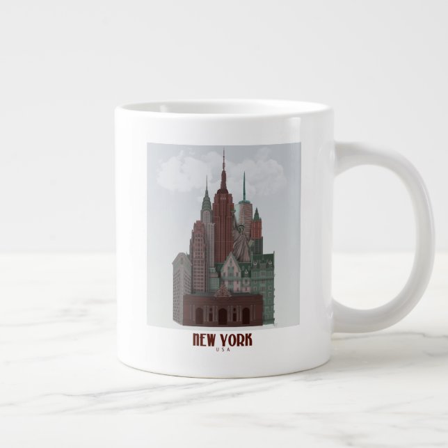 New York in Clouds - Dark Red and Green Giant Coffee Mug (Right)