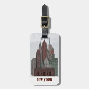New York in Clouds - Dark Red and Green Luggage Tag