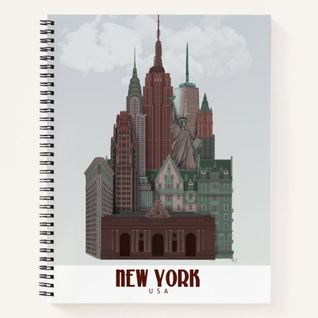 New York in Clouds - Dark Red and Green Notebook (Front)