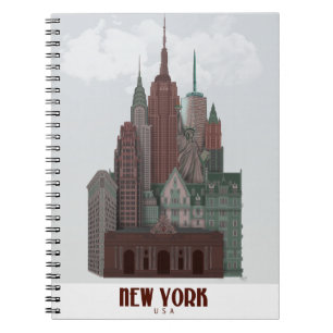 New York in Clouds - Dark Red and Green Notebook