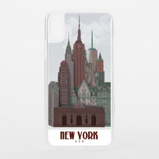 New York in Clouds - Dark Red and Green Uncommon iPhone Case (Back)