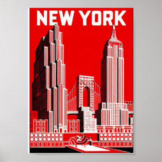 New York in Red, Vintage Travel Poster