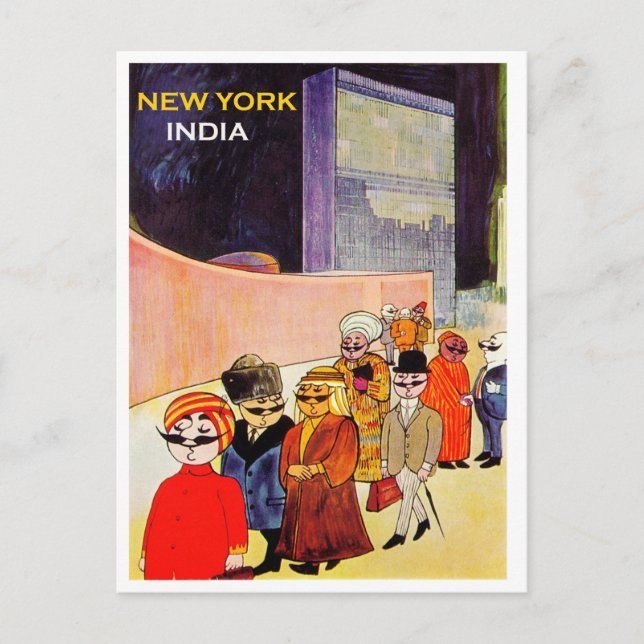 New York India, vintage airline poster Postcard (Front)
