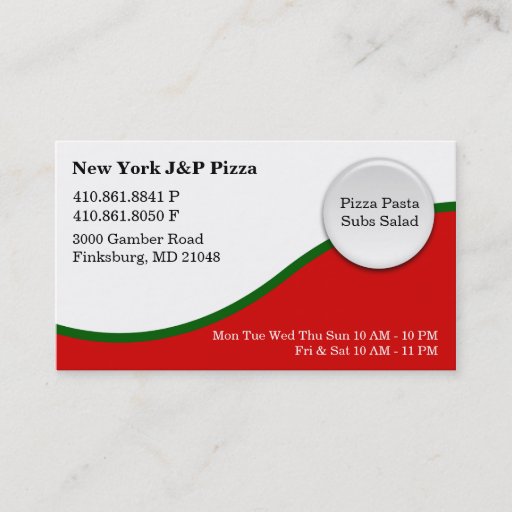 Customizable New York J And P Pizza - NEW Business Card Template
