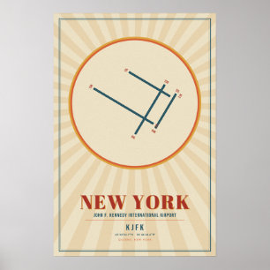 New York JFK Airport Runway Map Poster Retro