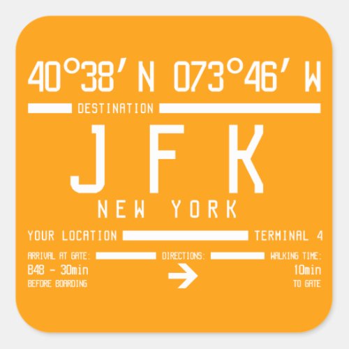 New York JFK International Airport Code Square Sticker