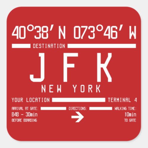 New York JFK International Airport Code Square Sticker