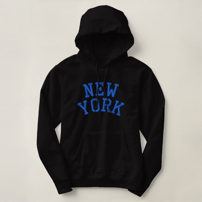 NEW YORK Ladies Hoodie (Black w/ Blue Print) (Design Front)