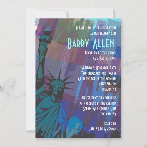 New York Lady Liberty Bar Bat Mitzvah Invitation