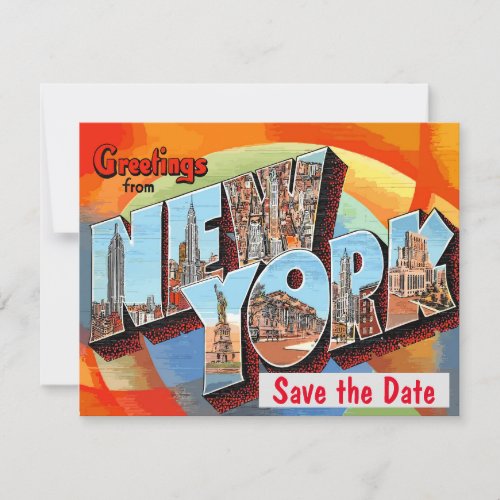 New York Letters Vintage Postcard Save The Date