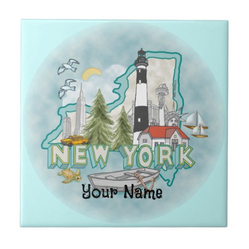 New York Lighthouse custom name Ceramic Tile