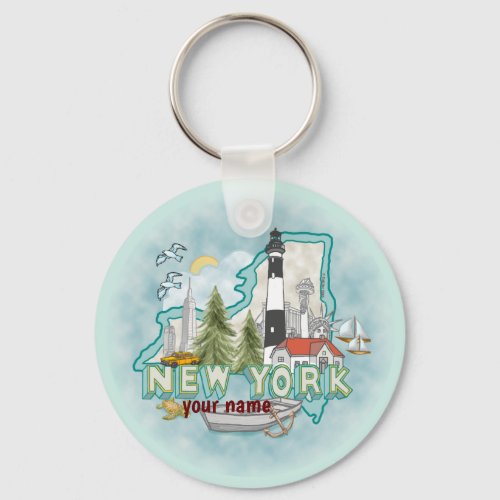 New York Lighthouse custom name  keychain