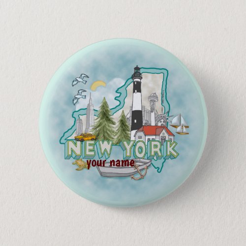 New York Lighthouse custom name pin button
