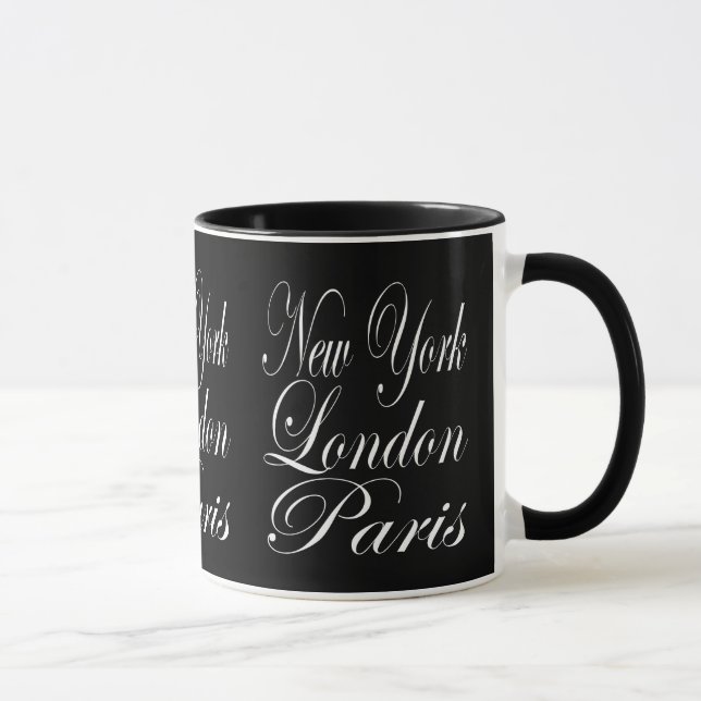 New York London Paris – Black & White Typography Mug (Right)