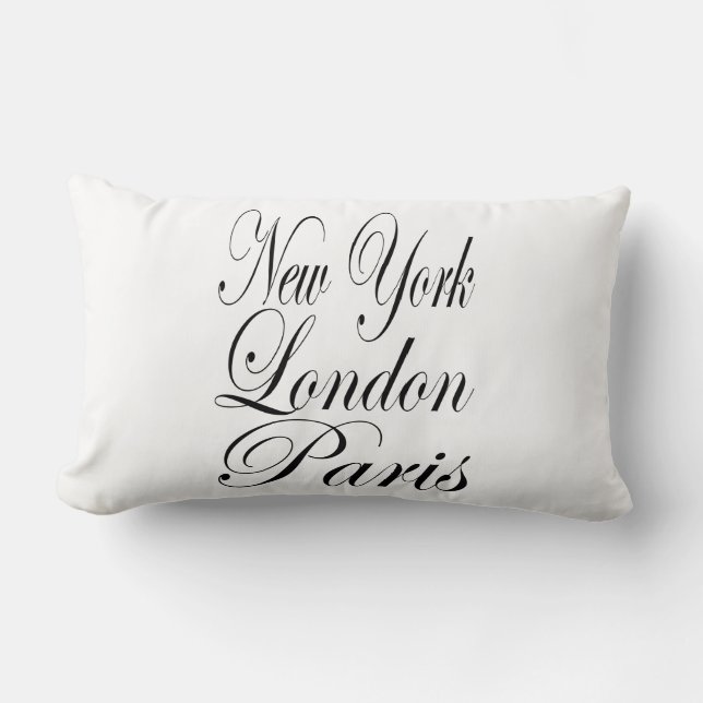 New York London Paris – Typography Slogan Lumbar Pillow (Front)