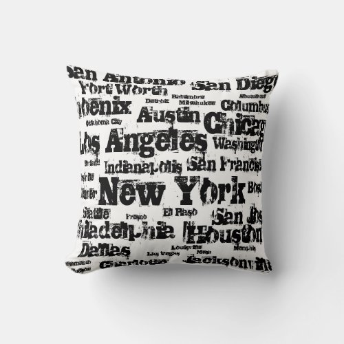 New York Los Angeles Chicago USA Cities White Throw Pillow